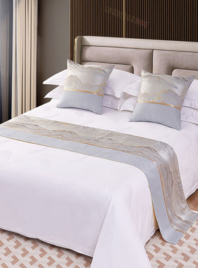 床旗床尾巾酒店床上用品纯色轻奢高端宾馆床尾毯床盖中式民宿搭巾