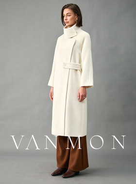 有内衬加厚白色2025皇室婴驼大衣女偏门襟立领羊驼绒高级毛呢