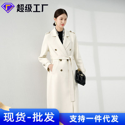 纯白色100纯山羊绒大衣女 双面羊绒中长款风衣款外套2025新款
