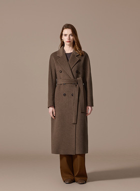 高端带里衬紫绒纯山羊绒大衣女中长款秋冬宽松高级毛呢外套