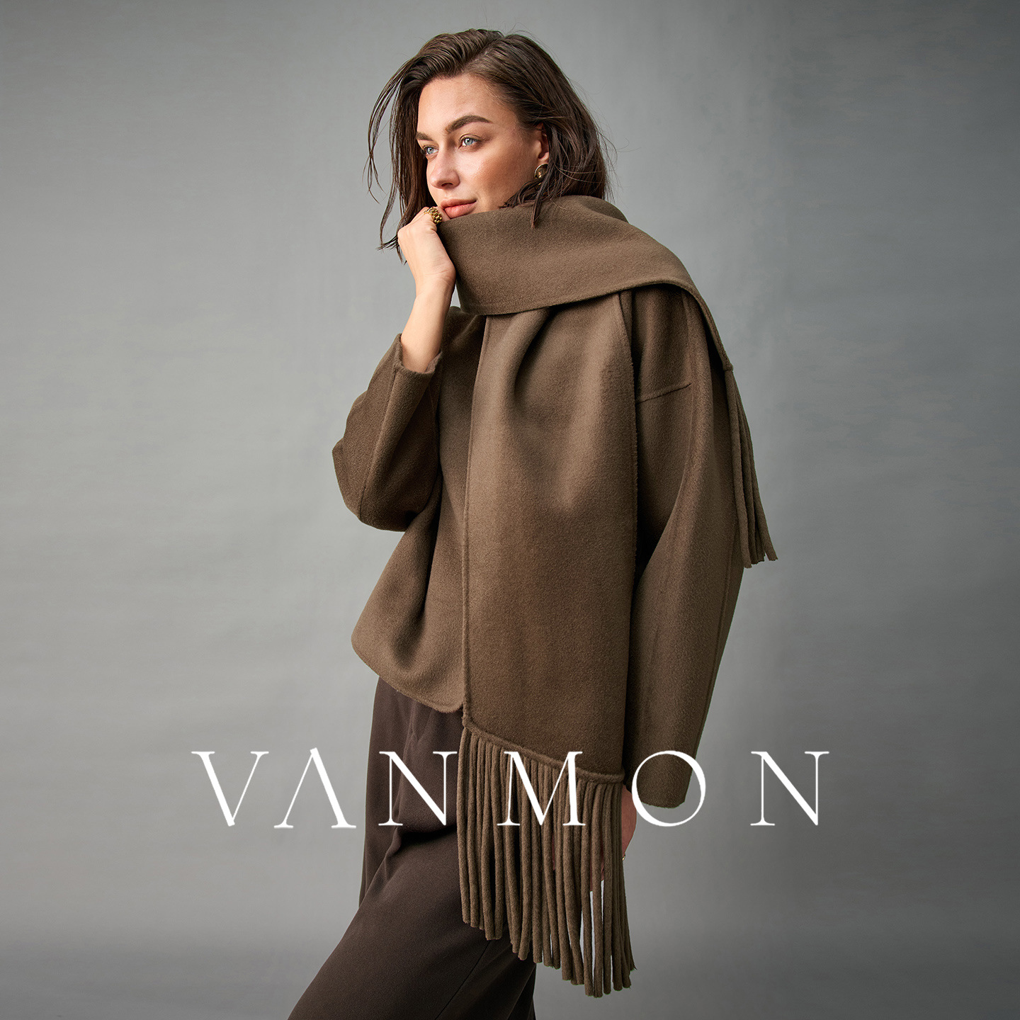 LP同款秋冬款双面呢100纯山羊绒大衣女带围巾两件套短款毛呢外套