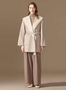 Max家Labbro100%纯山羊绒大衣女水波纹中长浴袍款双面毛呢子外套