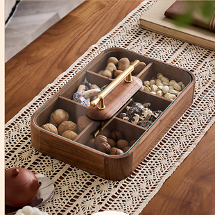 实木干果盘新中式客厅家用分格带盖过年果盒坚果糖果收纳盒水果盘