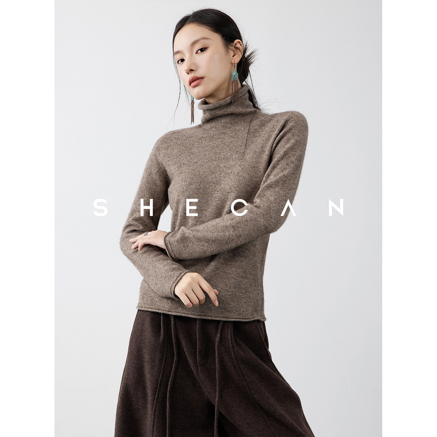 SHECAN【远黛】冬季牦牛绒高领羊毛打底衫女显瘦百搭针织小衫上衣