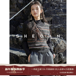 提花毛针织衫 SHECAN 复古港风叠穿马甲100绵羊毛无袖 冬季 chill
