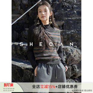 提花毛针织衫 SHECAN 复古港风叠穿马甲100绵羊毛无袖 冬季 chill