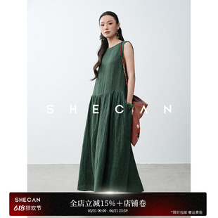 SHECAN【冷萃】夏季无袖圆领100%亚麻连衣裙女轻奢小众不撞款长裙