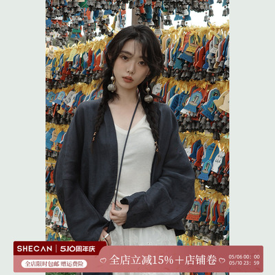 SHECAN【巴黎街头】弯刀袖轻奢苎麻短外套春夏薄款透气百搭防晒衫