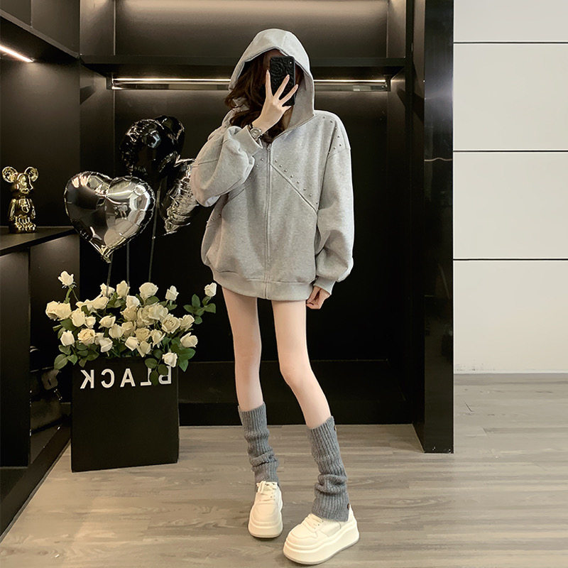 网红洋气减龄显瘦长袖连帽卫衣女春秋韩版慵懒风百搭时尚休闲上衣