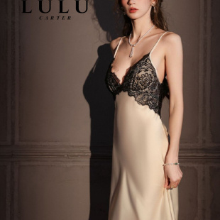 法式 性感真丝睡裙女士纯欲风蕾丝带胸垫吊带高级感睡衣睡袍家居服