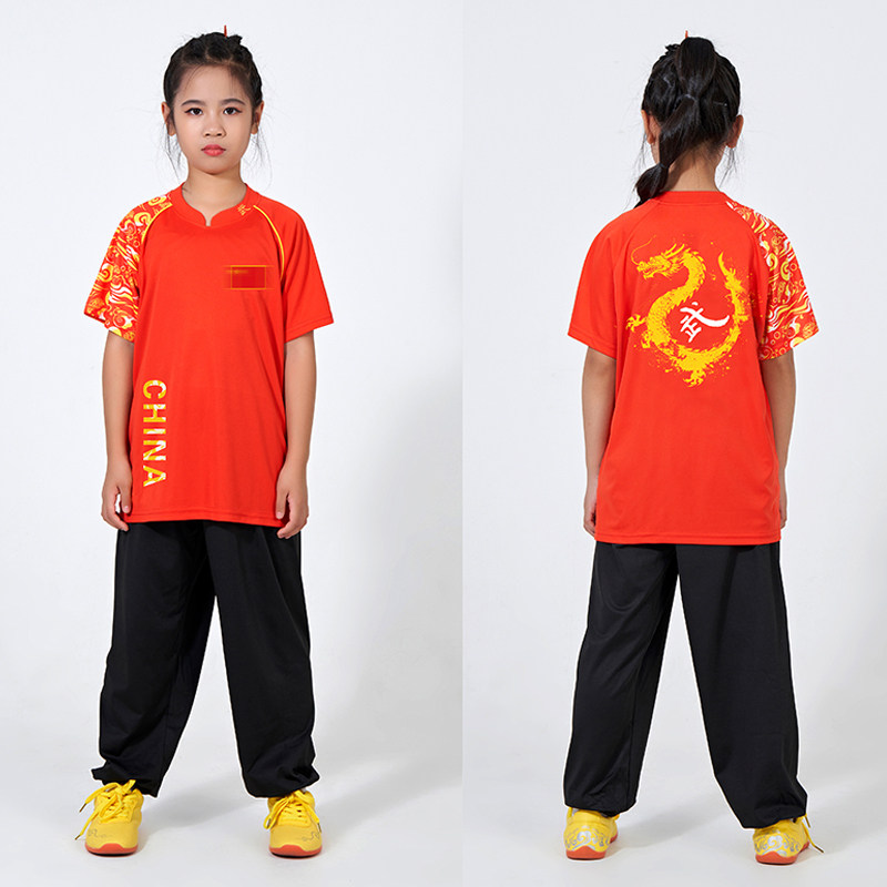 武术服中式儿童表演T恤男太极训练服女练功服功夫短袖教练服定制