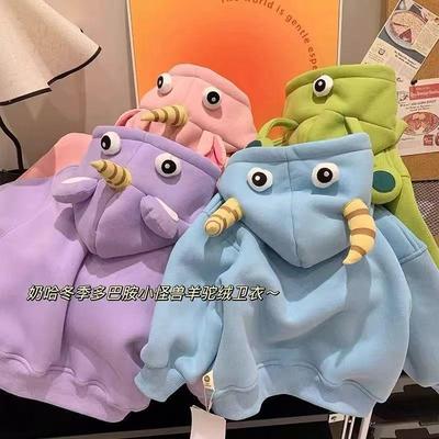 儿童加绒卫衣宝宝可爱立体卡通连帽衫2025冬款男童保暖上衣