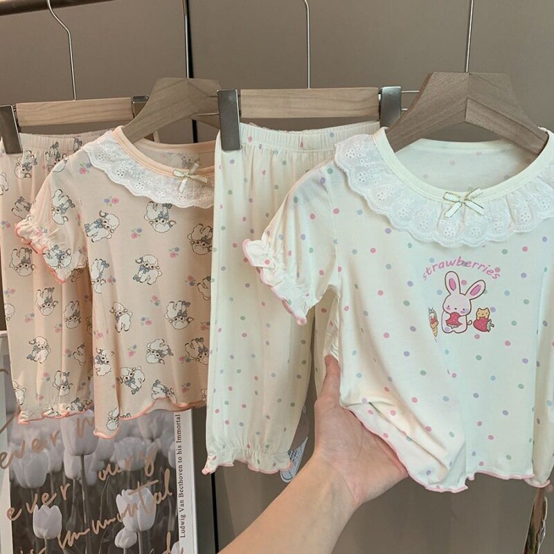 女童夏款家居服套装宝宝卡通可爱睡衣儿童舒适薄款空调服