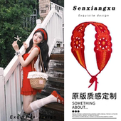 法式 复古针织辣妹直条发带头饰出游甜美可爱钩花民族风文艺风头巾