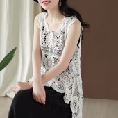 宽松薄款 镂空背心裙女夏森系风质感蕾丝长款 百搭无袖 外搭针织上衣