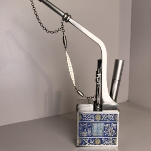 传统民俗烟具烟斗仿古老式纯铜水烟袋水烟壶景泰蓝方型27cm