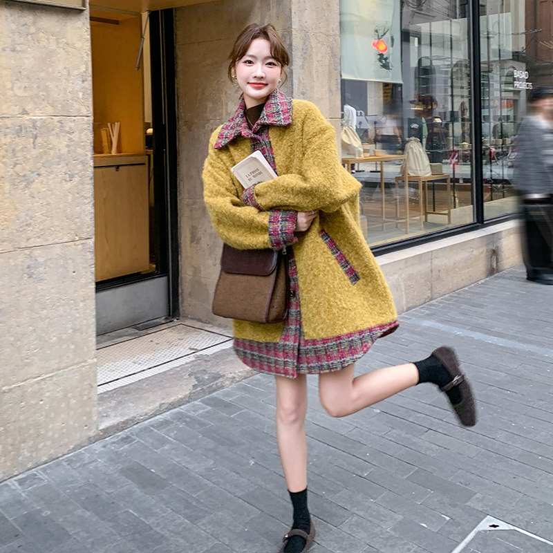 现货2025冬季新款撞色拼接加厚外套浙宝300/8915/P195控278,女装毛呢外套,郎佰婉