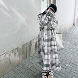 格子毛呢外套大衣女2024冬季加厚高级感韩系复古休闲宽松大码新款，女装毛呢外套，郎佰婉