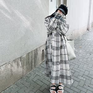 格子毛呢外套大衣女2024冬季加厚高级感韩系复古休闲宽松大码新款图片