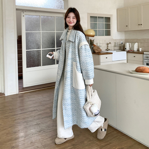 现货 2025冬季新款撞色拼接呢子大衣浙宝300/8910/P215控298，女装毛呢外套，郎佰婉