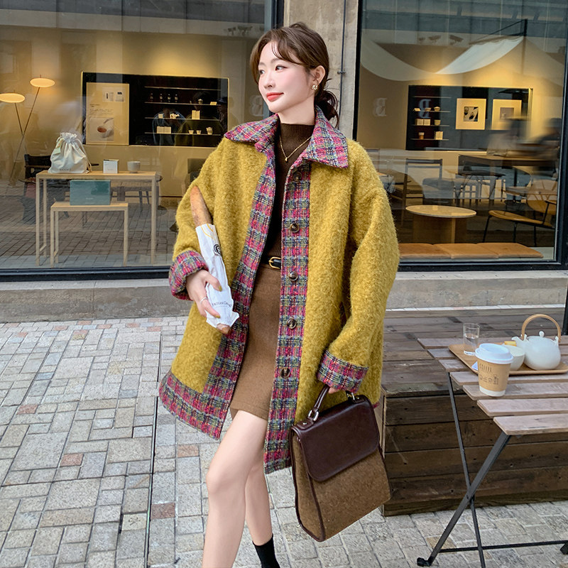 现货2025冬季新款撞色拼接加厚外套浙宝300/8915/P195控278,女装毛呢外套,郎佰婉