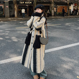 现货2025冬季新款时尚撞色拼接条纹大衣浙宝300/8832/P195控288，女装毛呢外套，郎佰婉