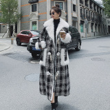 现货2025冬季新款羊卷毛拼接格纹大衣浙宝300/810/P205控278，女装毛呢外套，郎佰婉