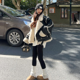 现货2025冬季新款机车风皮毛一体外套浙宝300/8937/P225控318，女装短外套，郎佰婉