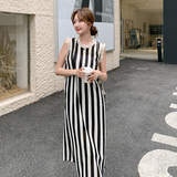 浪漫木耳边拼接条纹连衣裙女2025夏季新款时尚气质淡人穿搭，女装连衣裙，郎佰婉