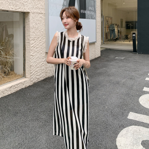 浪漫木耳边拼接条纹连衣裙女2025夏季新款时尚气质淡人穿搭图片