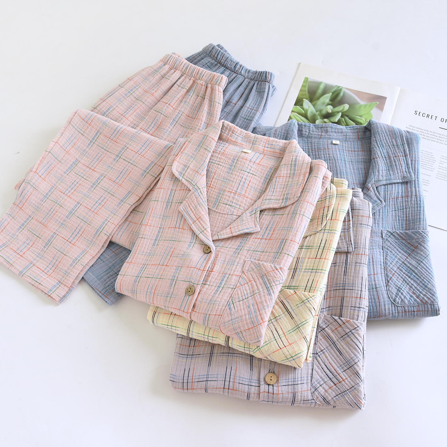 情侣款潮流纯棉双层绉布长袖长裤