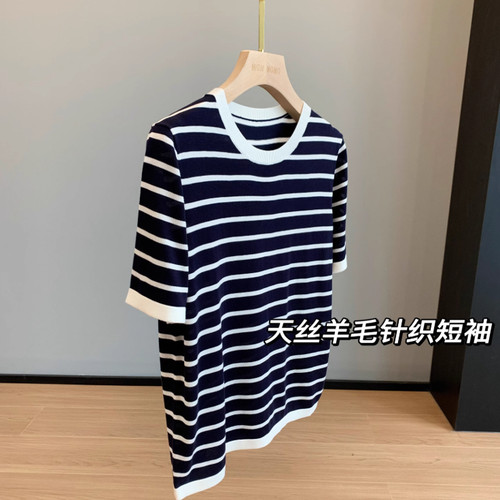 短袖莱赛尔羊毛针织衫T恤女夏新