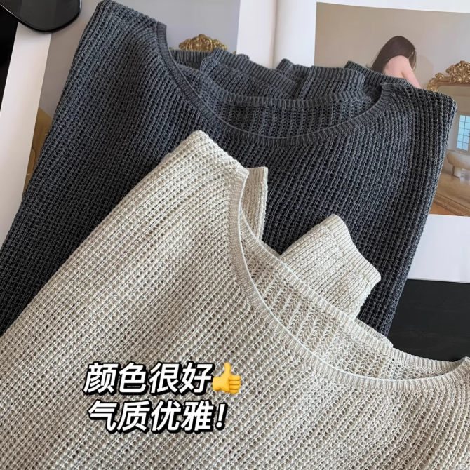 镂空亚麻微透套头针织衫