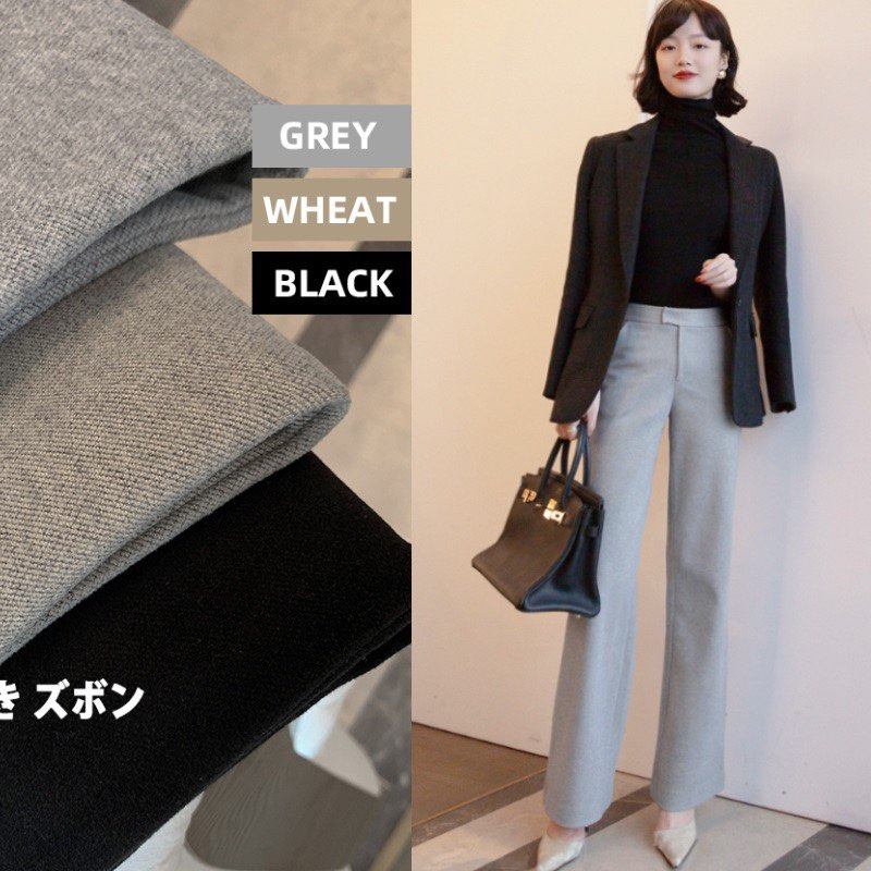 灰色时尚百搭阔腿裤女秋冬高腰垂感直筒新款女休闲裤微喇西装长裤