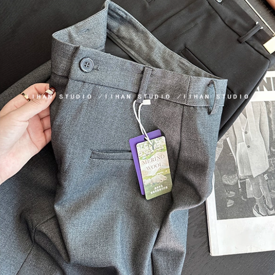 彻底爱上！天丝羊毛混纺半身裙女秋新款前开叉垂感休闲西装裙百搭