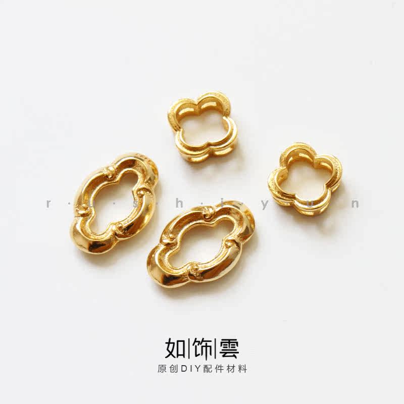 银镀金四叶草镂空隔珠手串耳饰