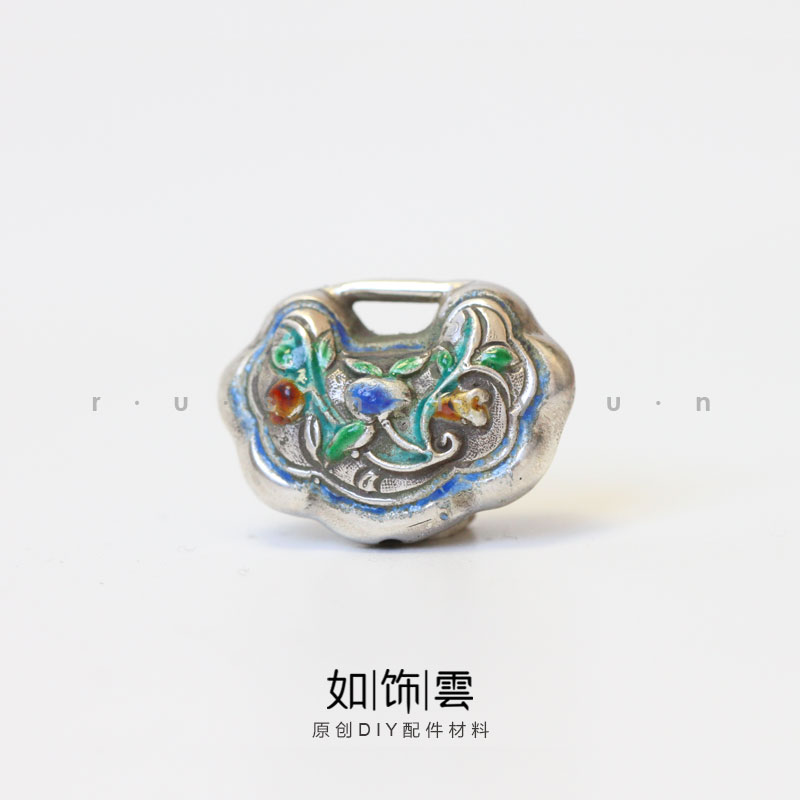 如飾 壽桃寶寶吊鎖 925銀燒藍(lán)手工掛墜包掛車(chē)掛手鏈diy銀吊飾 AG