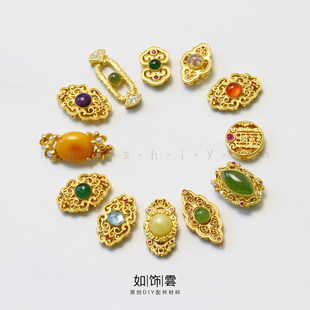 如饰 碧玉蜜蜡多孔背云 925银镀金手串珠串隔珠散珠diy银配饰 FP