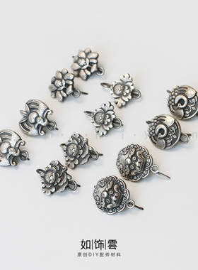 如饰 莲花牡丹喜鹊耳勾 纯银复古半手工女挂流苏汉服diy银耳饰 CF