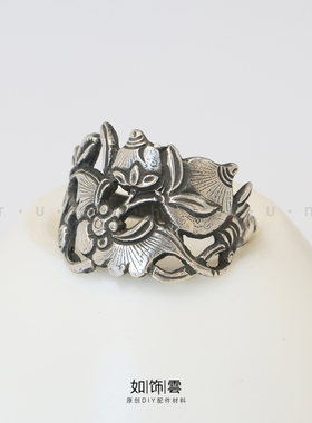 蝙蝠寿桃开口戒925银国风福寿女