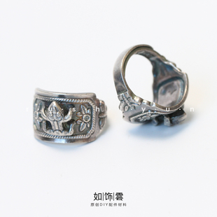 如饰 吉祥蟾蜍开口戒 纯银复古仿旧民族风男女食指戒宽面戒指 BU