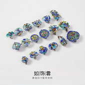 925银烧蓝半手工怀表压襟勾diy银配饰 如饰 牡丹蝴蝶繁花挂钩