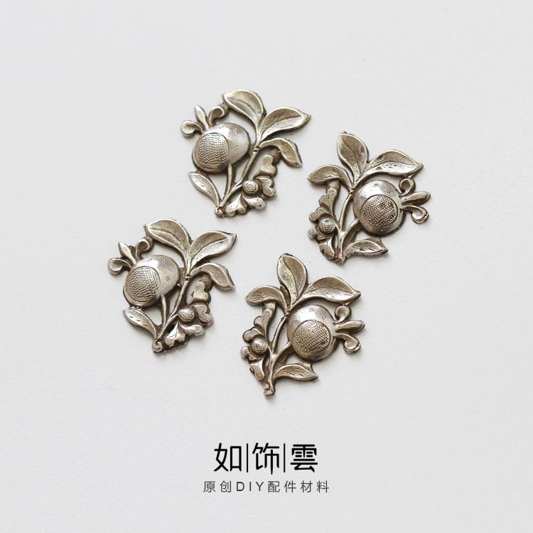 925银牡丹石榴花片镶嵌汉服发簪