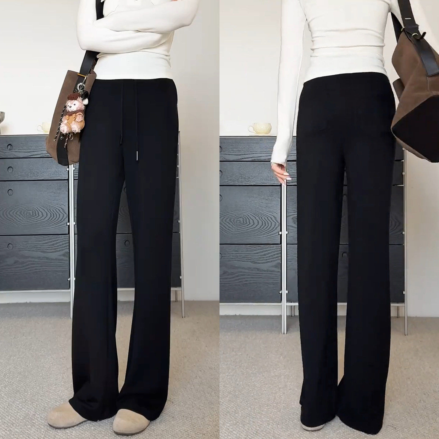 休闲裤女2026新款小个子裤子春季运动裤高腰显瘦微喇叭裤九分卫裤