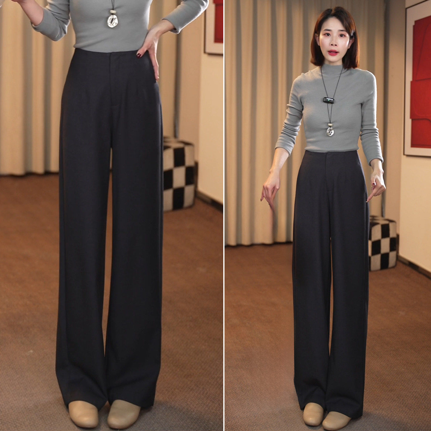 高腰休闲裤女裤2026新款阔腿裤垂坠感高级感西装裤春季直筒裤长裤