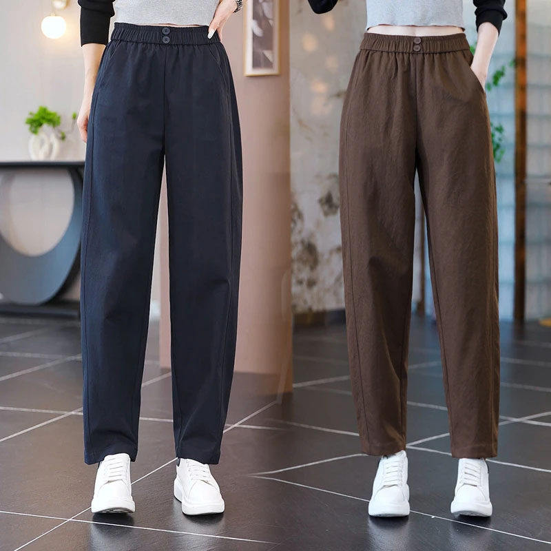 春秋休闲哈伦裤女2026新款今年流行爆款松紧腰小个子运动萝卜裤子