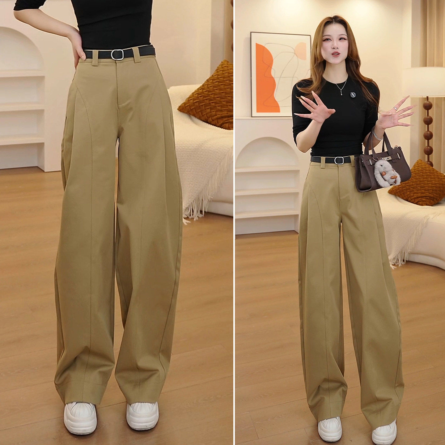 春季休闲裤2026新款阔腿裤女春款长裤子高腰显瘦西装裤宽松弯刀裤