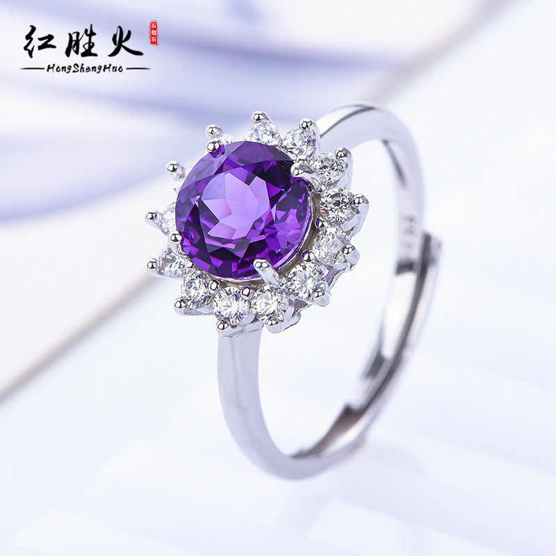 부를 모으는 클래식 라운드 다이애나 왕세자비 스타일 천연 자수정  도금 18 플래티늄 귀걸이 반지 펜던트 세트 프리 체인