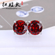 新款 天然鸽血红宝石色石榴石简单四爪耳钉女纯银镀18K白金玫瑰金