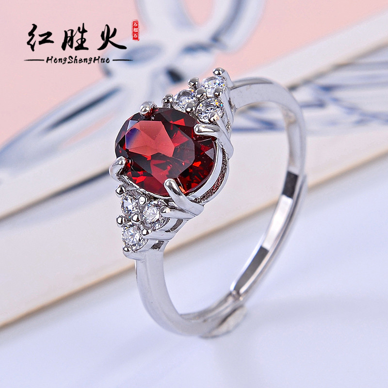 新款鸽血红色天然戒指石榴石戒指